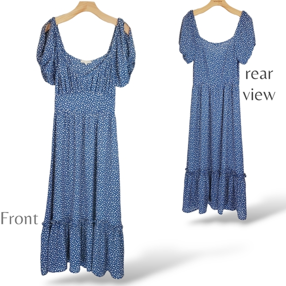 Moon River Women's Blue Dot Midi Tiered Dress sz XSmall - Picture 3 of 9